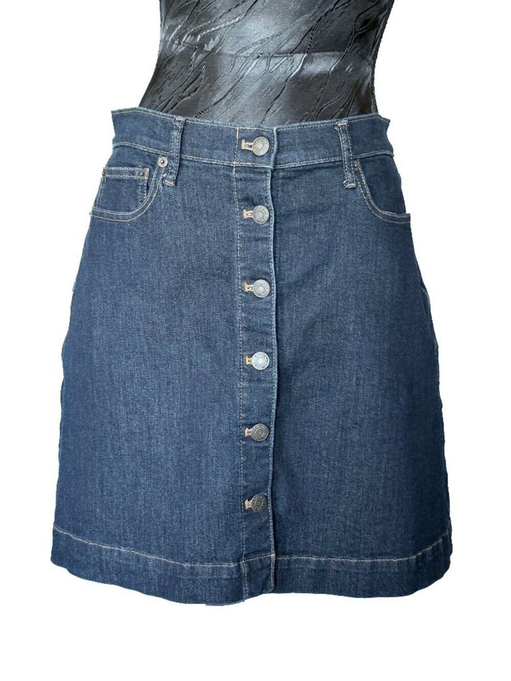 GAP 1969 Premium Denim Button-Front Mini Skirt Dark Wash - 6 Regular
